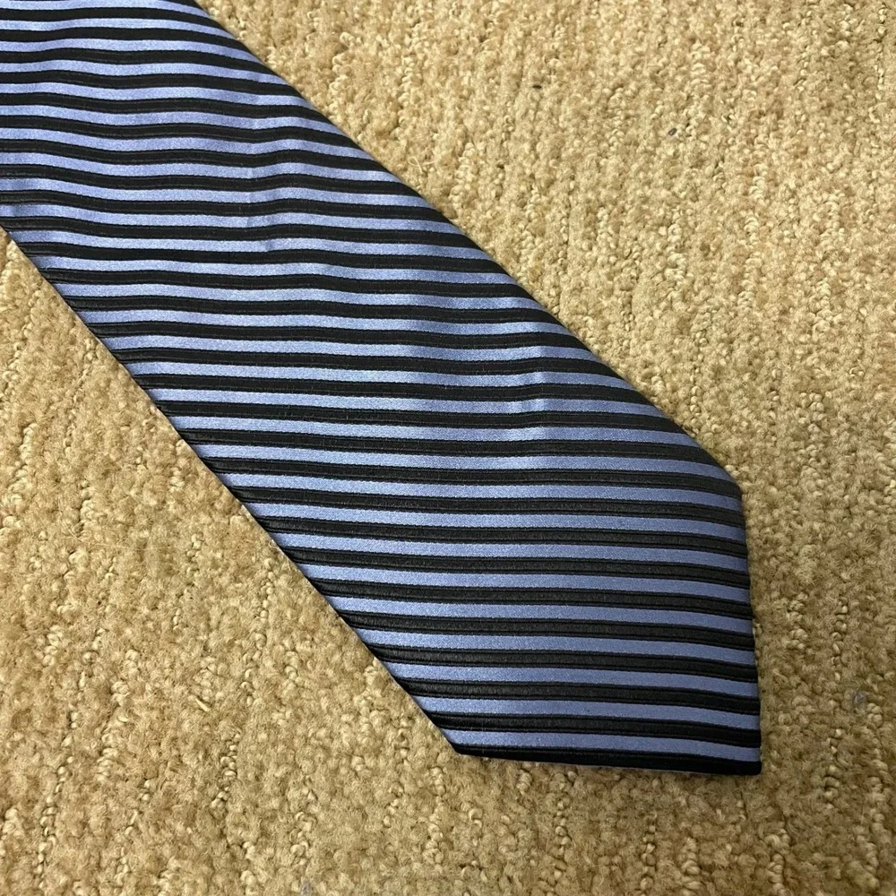 Barabaro Silk‎ Striped Hand Made Necktie Blue Black Men Formal